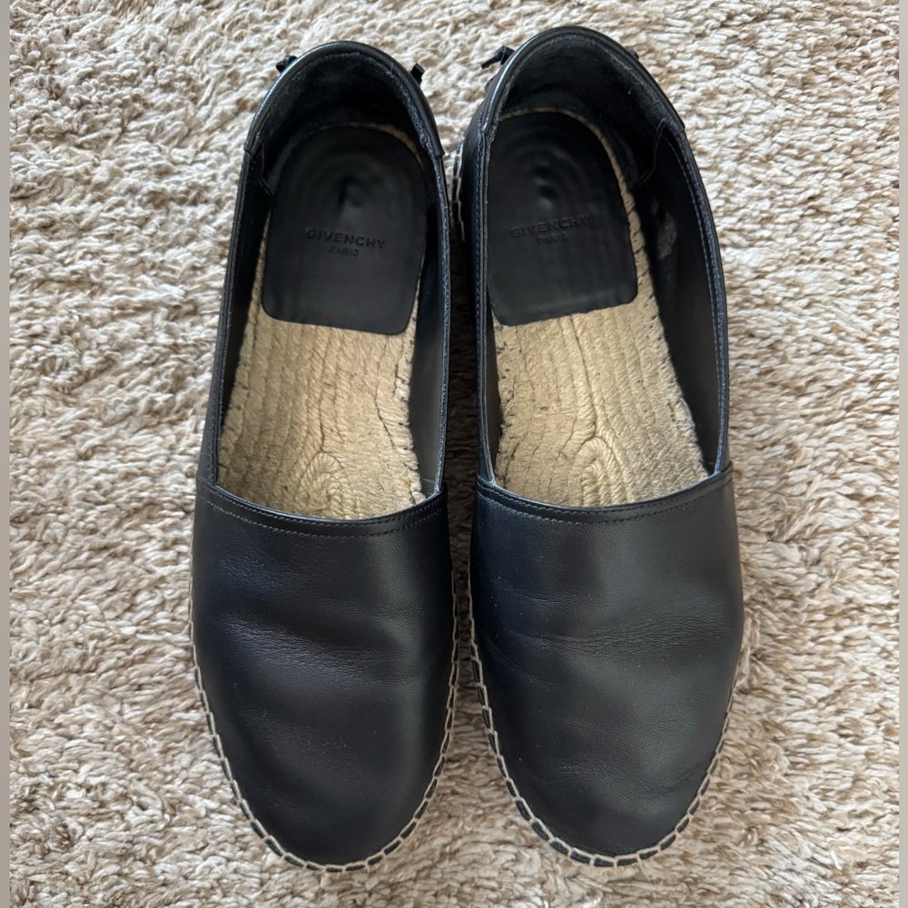 Givenchy Black Leather Espadrille Slip-On Shoes
